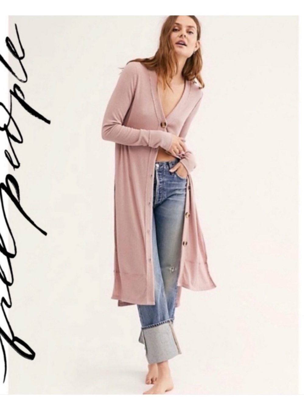 We The Free Free People Perfect Match Button-Front Cardigan Duster, Mauve, XS